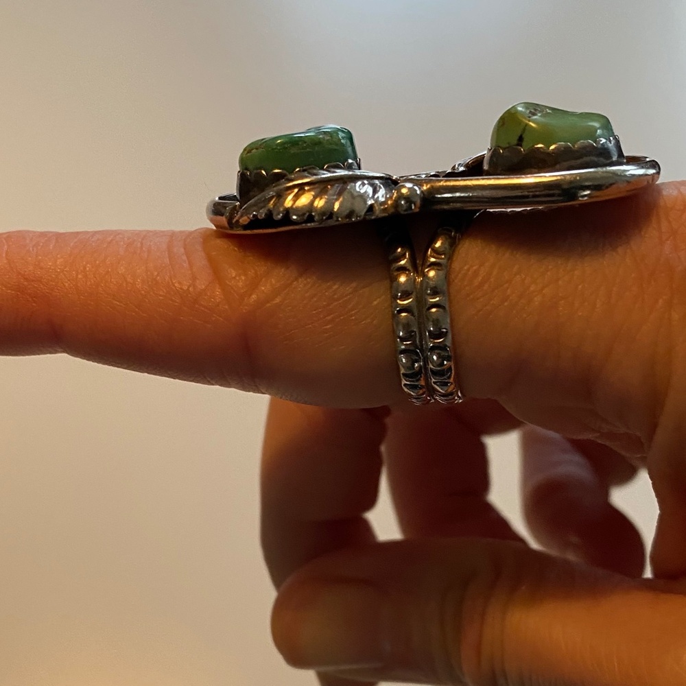 Double Turquoise Silver Ring - image 3